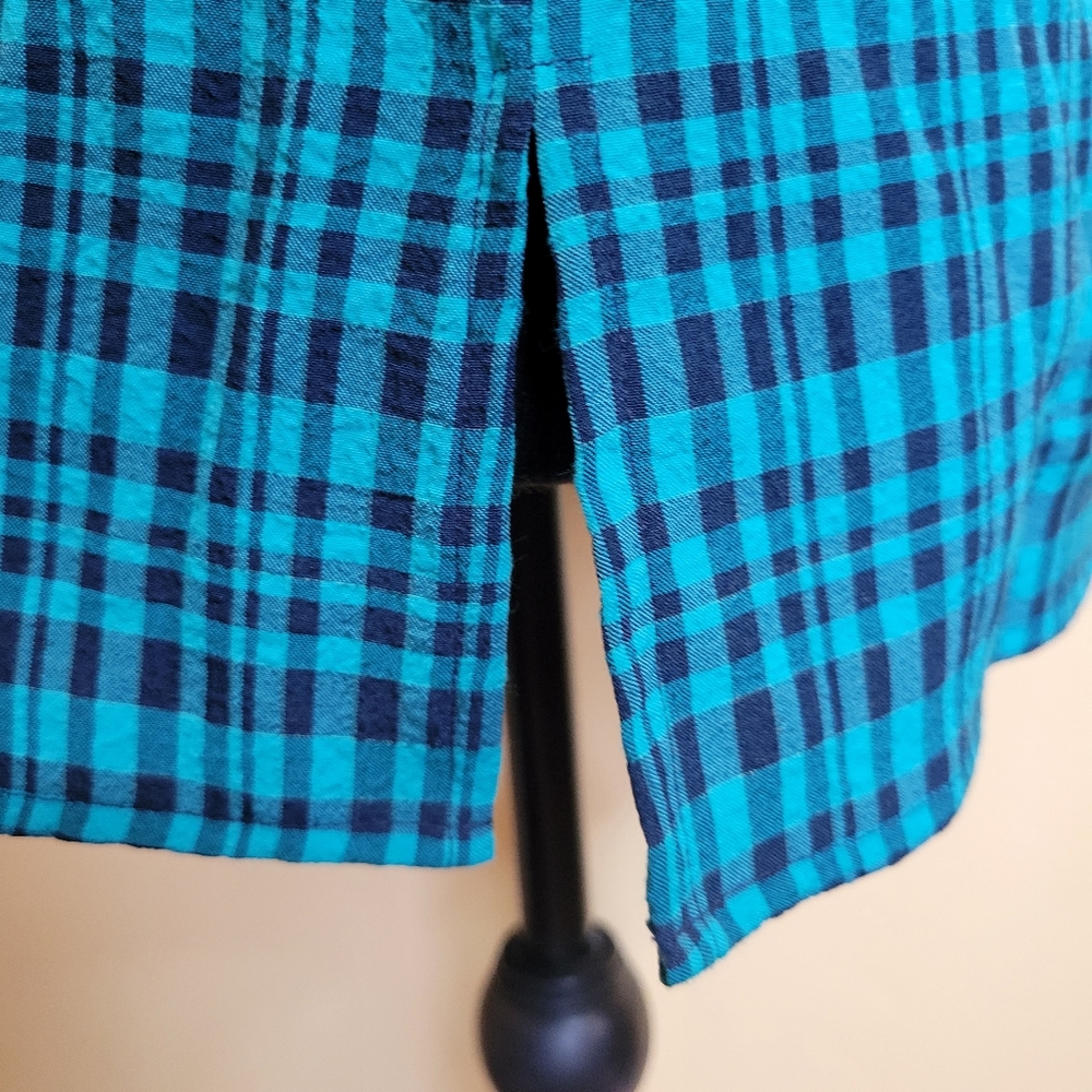White Stag Sleeveless Plaid Blouse in  Blue Turquoise  Size M - Picture 7 of 8